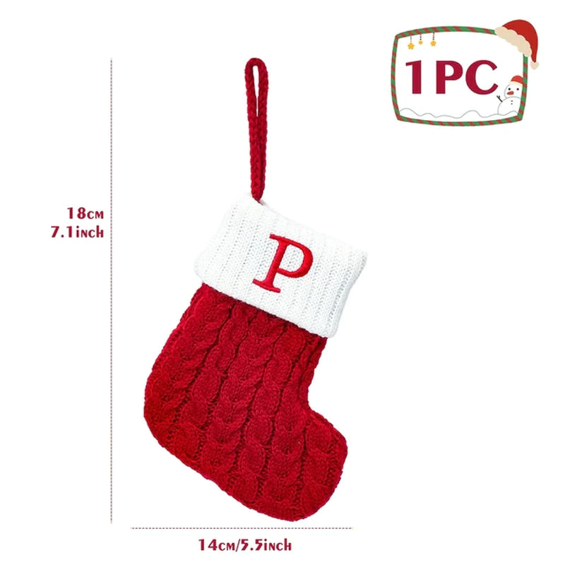 Christmas Socks Knitting Red Snowflake Alphabet Letters Christmas Decoration for Home Xmas Tree Ornament Gift Navidad Natal 2022