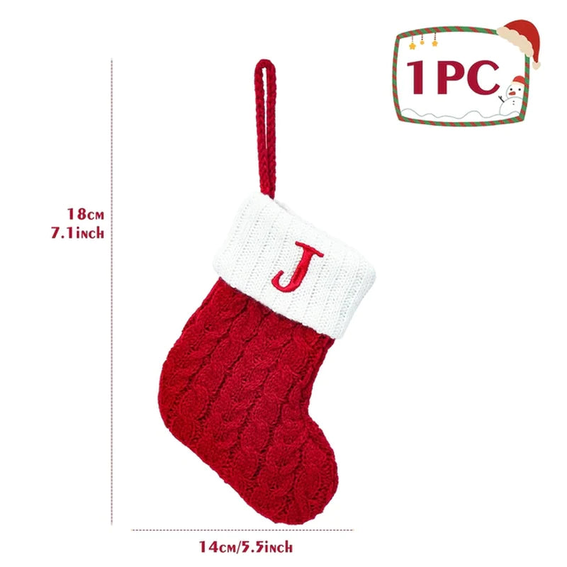 Christmas Socks Knitting Red Snowflake Alphabet Letters Christmas Decoration for Home Xmas Tree Ornament Gift Navidad Natal 2022