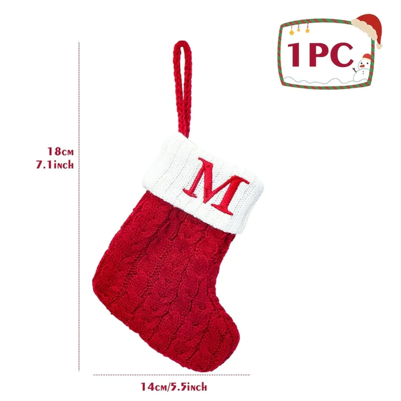 Christmas Socks Knitting Red Snowflake Alphabet Letters Christmas Decoration for Home Xmas Tree Ornament Gift Navidad Natal 2022