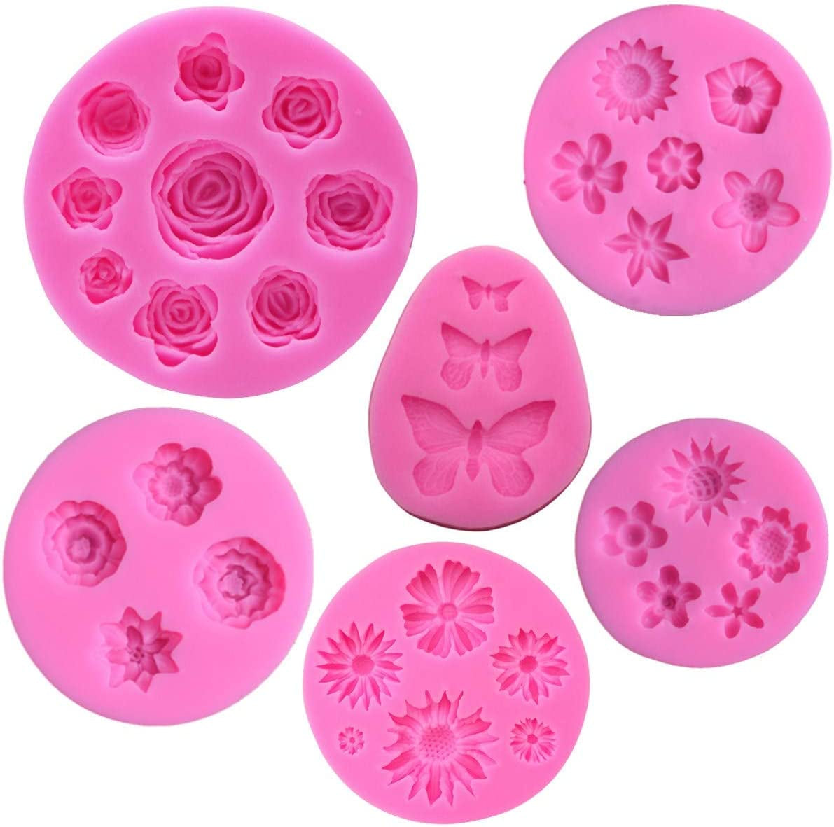 Moldes De Silicon Para Fondant Silicona Para Reposteria Flores 5 PCS