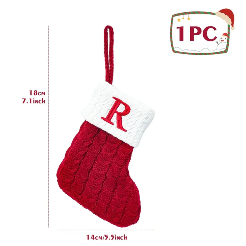 Christmas Socks Knitting Red Snowflake Alphabet Letters Christmas Decoration for Home Xmas Tree Ornament Gift Navidad Natal 2022