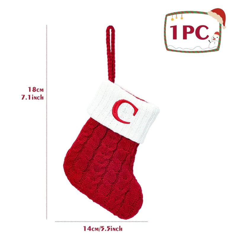 Christmas Socks Knitting Red Snowflake Alphabet Letters Christmas Decoration for Home Xmas Tree Ornament Gift Navidad Natal 2022