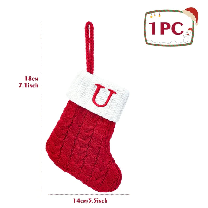 Christmas Socks Knitting Red Snowflake Alphabet Letters Christmas Decoration for Home Xmas Tree Ornament Gift Navidad Natal 2022