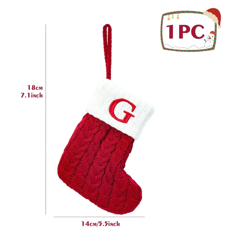 Christmas Socks Knitting Red Snowflake Alphabet Letters Christmas Decoration for Home Xmas Tree Ornament Gift Navidad Natal 2022