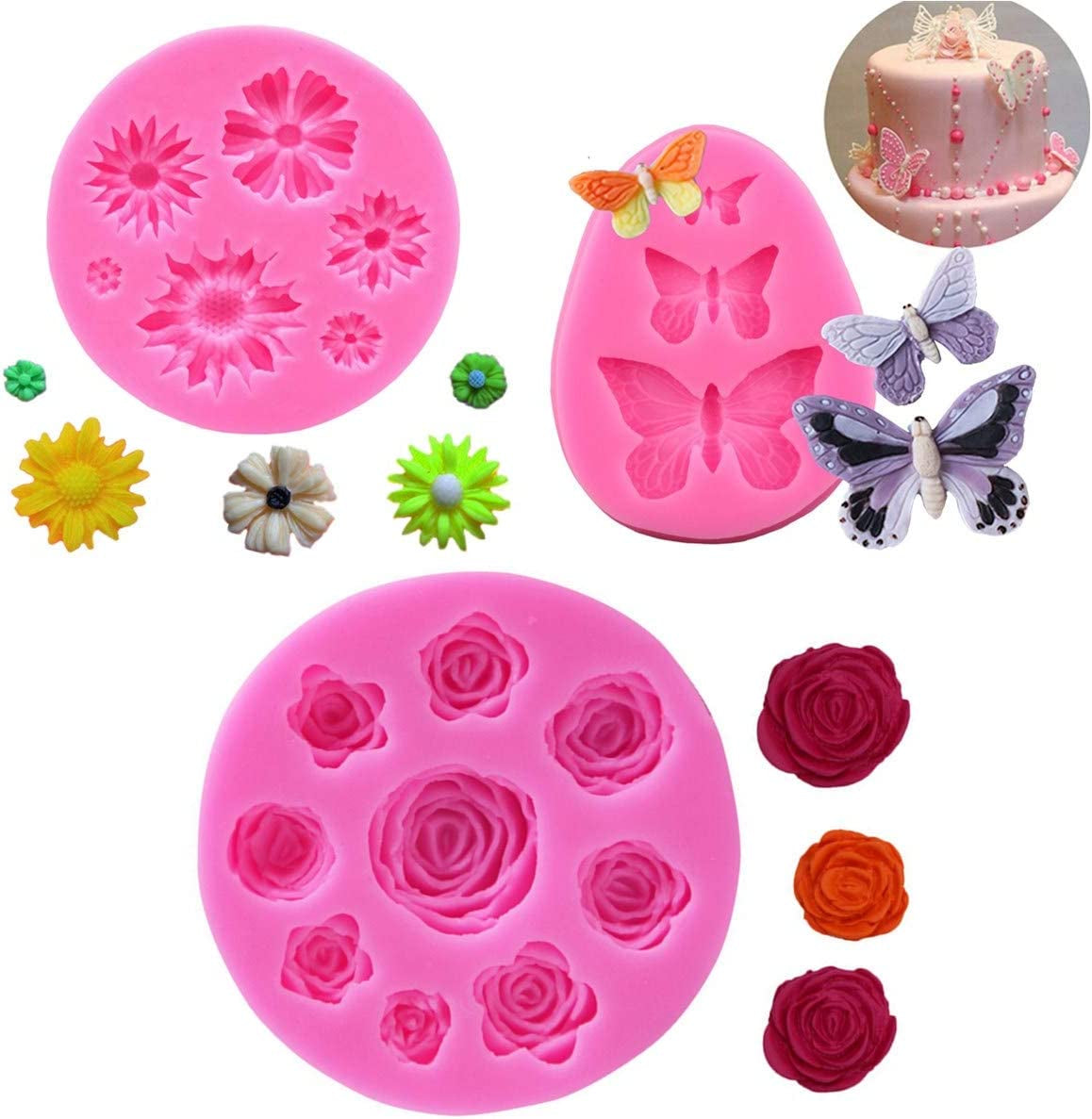 Moldes De Silicon Para Fondant Silicona Para Reposteria Flores 5 PCS