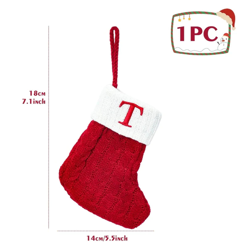 Christmas Socks Knitting Red Snowflake Alphabet Letters Christmas Decoration for Home Xmas Tree Ornament Gift Navidad Natal 2022