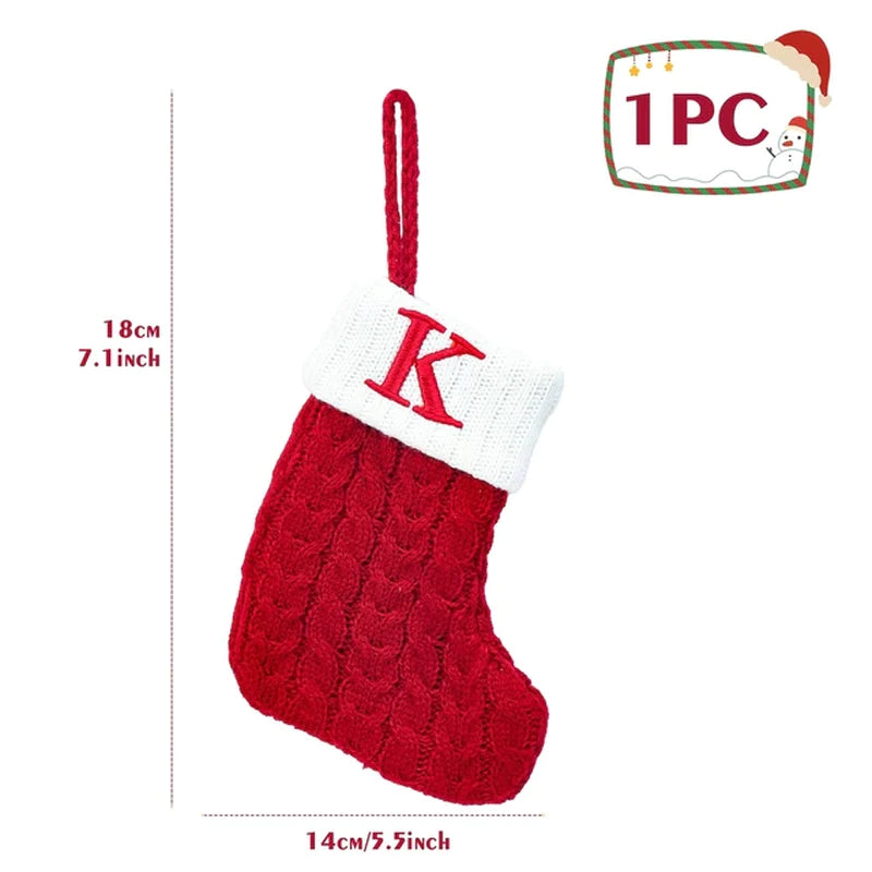Christmas Socks Knitting Red Snowflake Alphabet Letters Christmas Decoration for Home Xmas Tree Ornament Gift Navidad Natal 2022