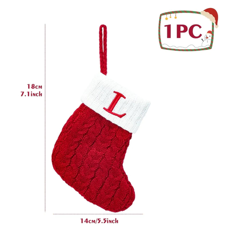 Christmas Socks Knitting Red Snowflake Alphabet Letters Christmas Decoration for Home Xmas Tree Ornament Gift Navidad Natal 2022