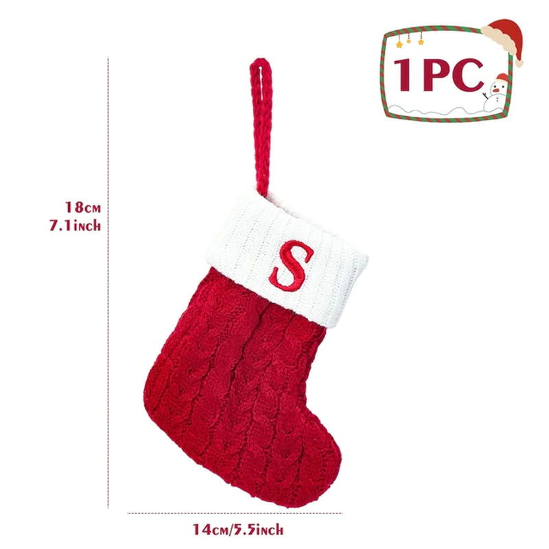 Christmas Socks Knitting Red Snowflake Alphabet Letters Christmas Decoration for Home Xmas Tree Ornament Gift Navidad Natal 2022