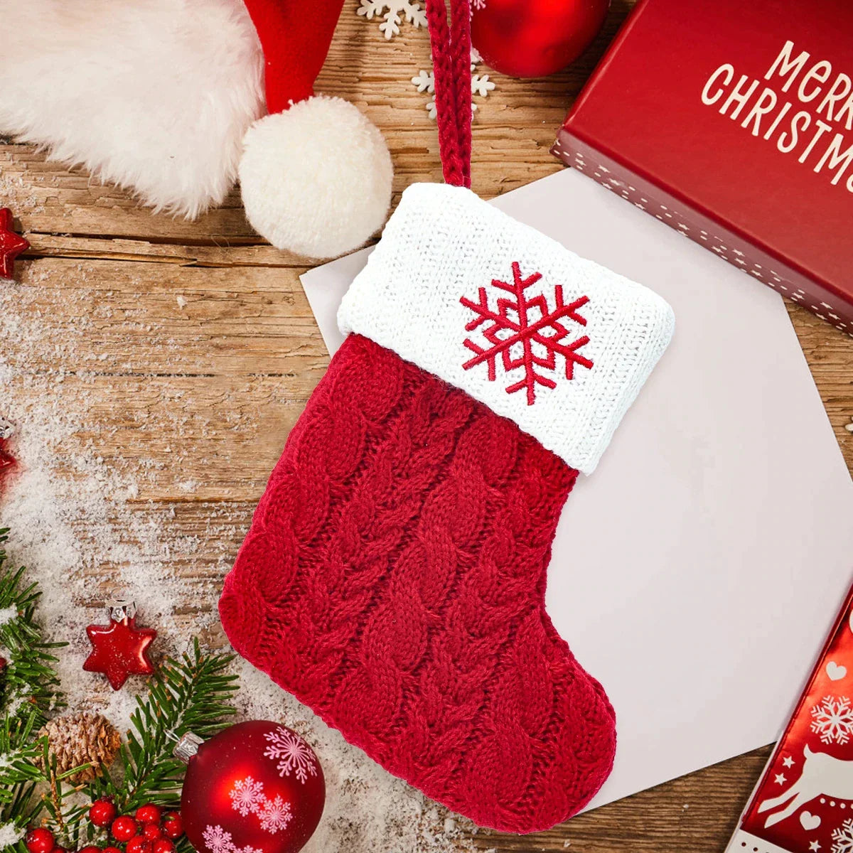Christmas Socks Knitting Red Snowflake Alphabet Letters Christmas Decoration for Home Xmas Tree Ornament Gift Navidad Natal 2022