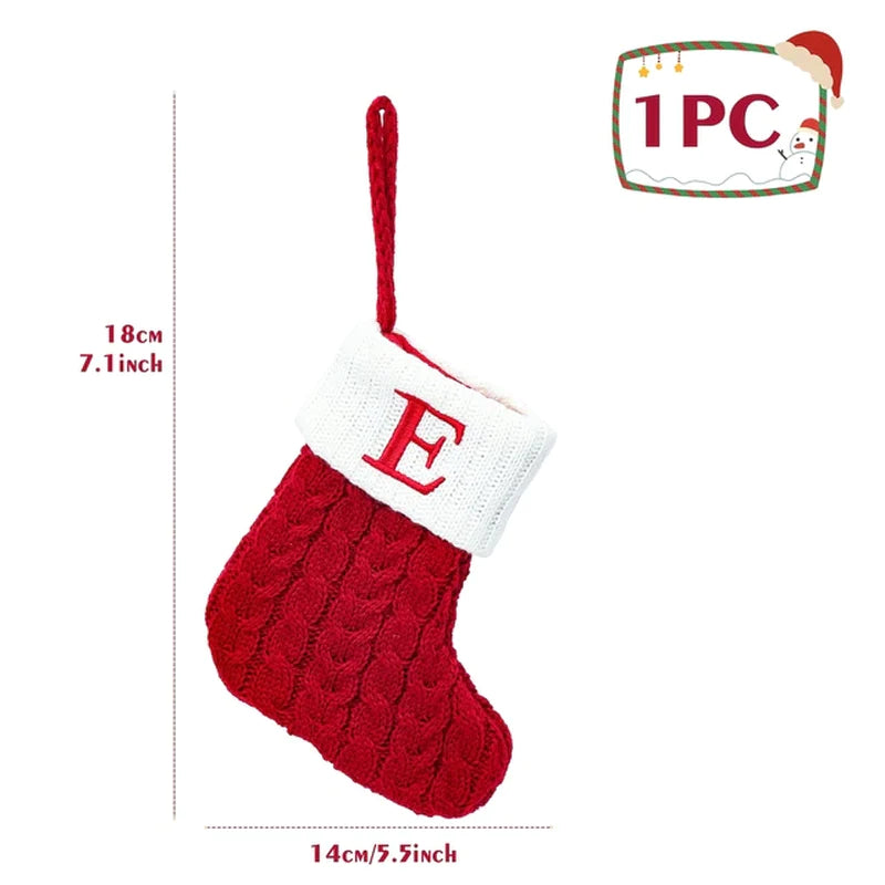 Christmas Socks Knitting Red Snowflake Alphabet Letters Christmas Decoration for Home Xmas Tree Ornament Gift Navidad Natal 2022