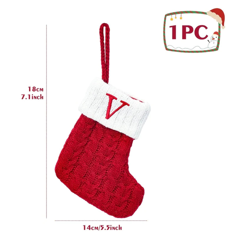 Christmas Socks Knitting Red Snowflake Alphabet Letters Christmas Decoration for Home Xmas Tree Ornament Gift Navidad Natal 2022