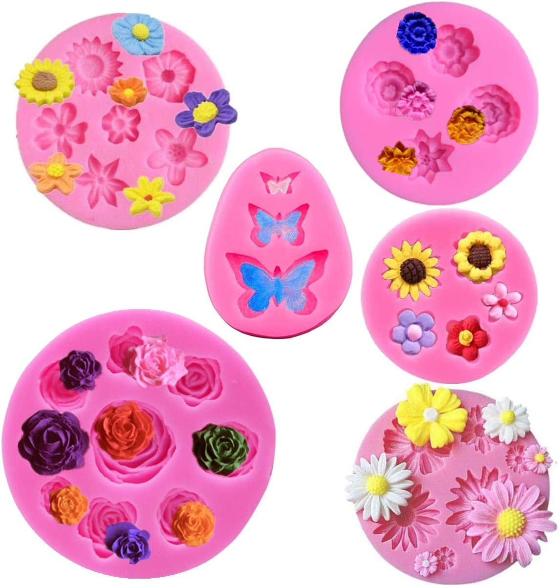 Moldes De Silicon Para Fondant Silicona Para Reposteria Flores 5 PCS