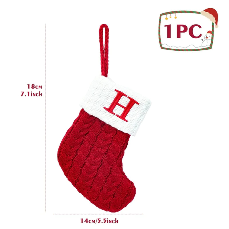 Christmas Socks Knitting Red Snowflake Alphabet Letters Christmas Decoration for Home Xmas Tree Ornament Gift Navidad Natal 2022