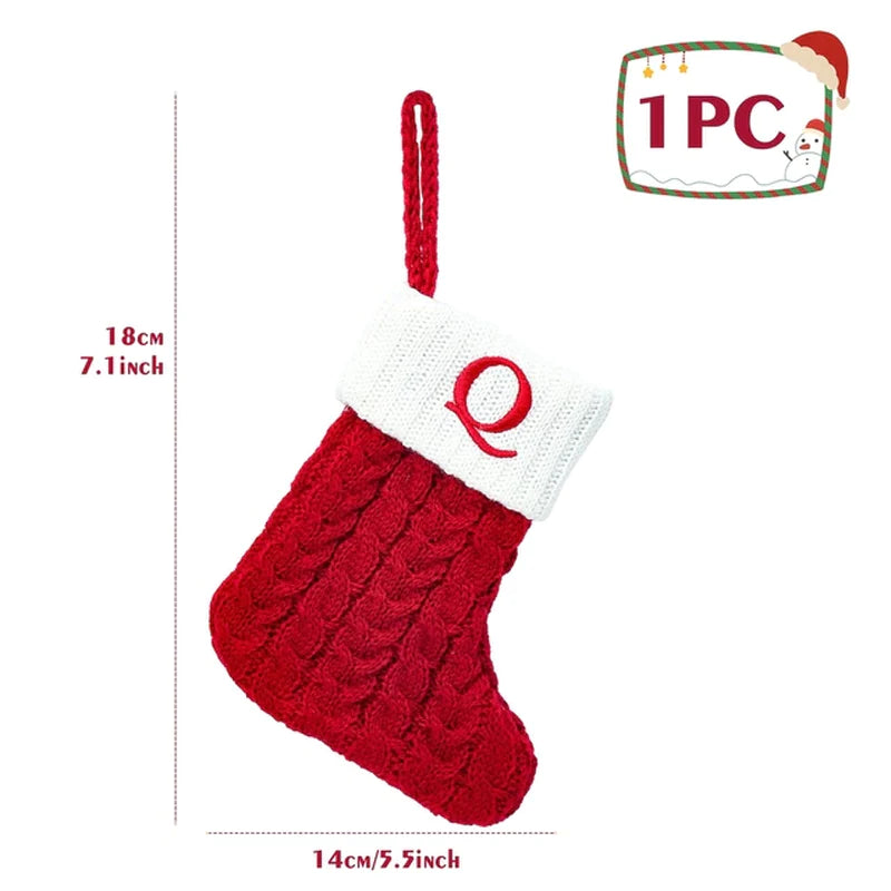Christmas Socks Knitting Red Snowflake Alphabet Letters Christmas Decoration for Home Xmas Tree Ornament Gift Navidad Natal 2022