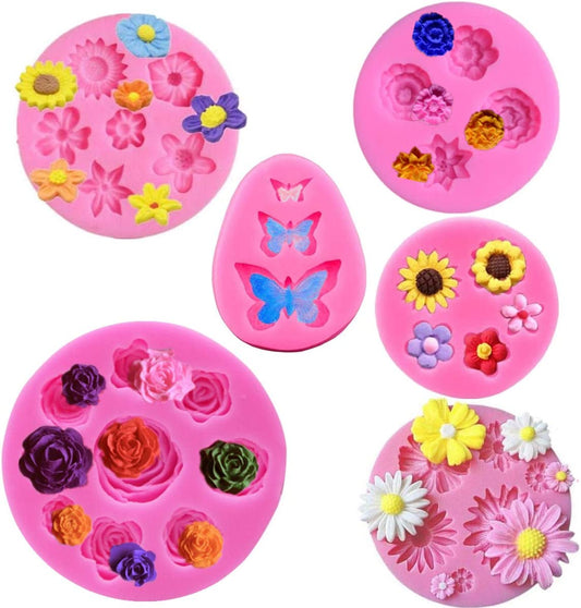 Moldes De Silicon Para Fondant Silicona Para Reposteria Flores 5 PCS