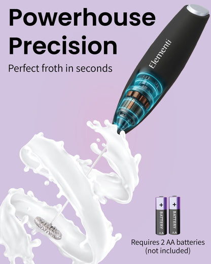 Milk Frother Wand & Drink Mixer with Stand - Turbo Milk & Coffee Frother Handheld - Hand Held Coffee Mixer Wand & Cold Foam Maker for Frothy Cappuccinos, Lattes & Drink Mixes at Home - Black